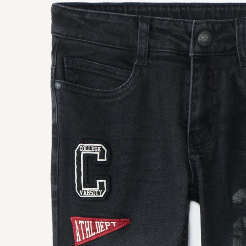Jeans van denim met jersey voering en fantasie-etiket jongens