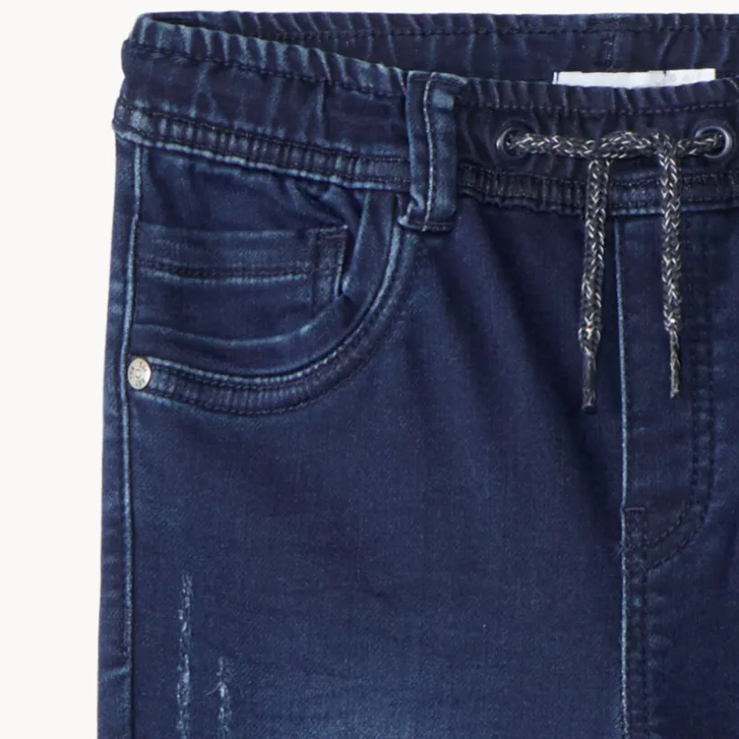 Jogger jeans in denim met elastische taille en ribboorden jongens