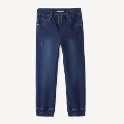 Jogger jeans in denim met elastische taille en ribboorden jongens