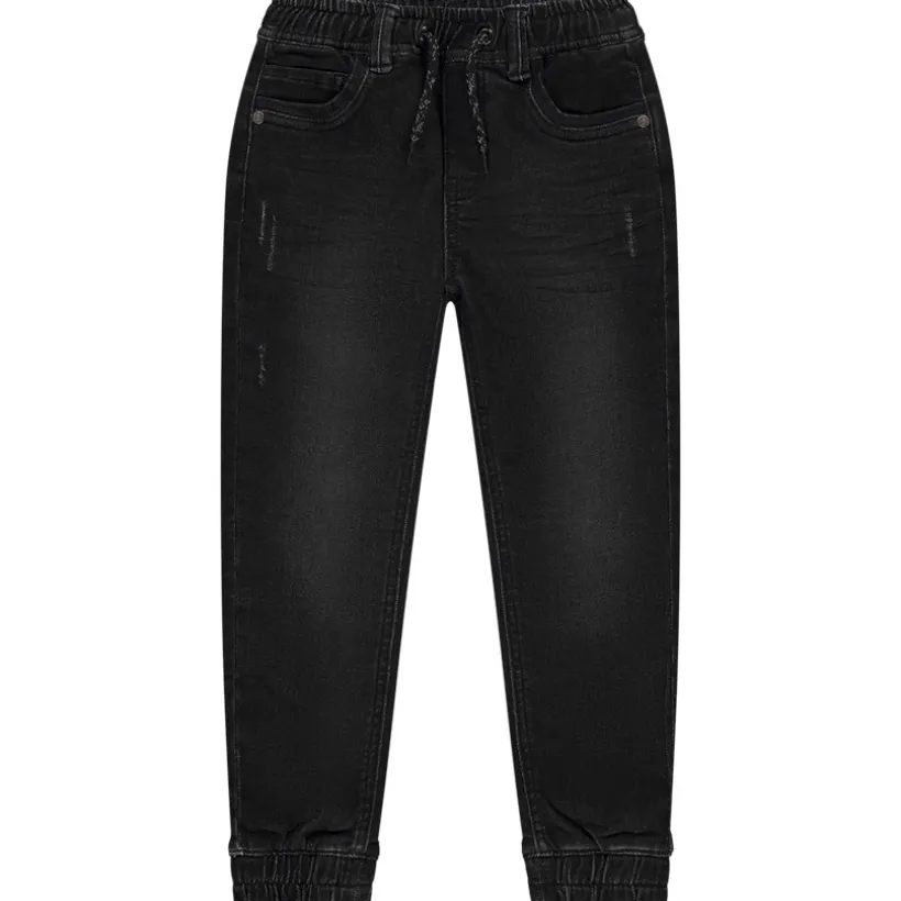 Jogger jeans in denim met elastische taille en ribboorden jongens