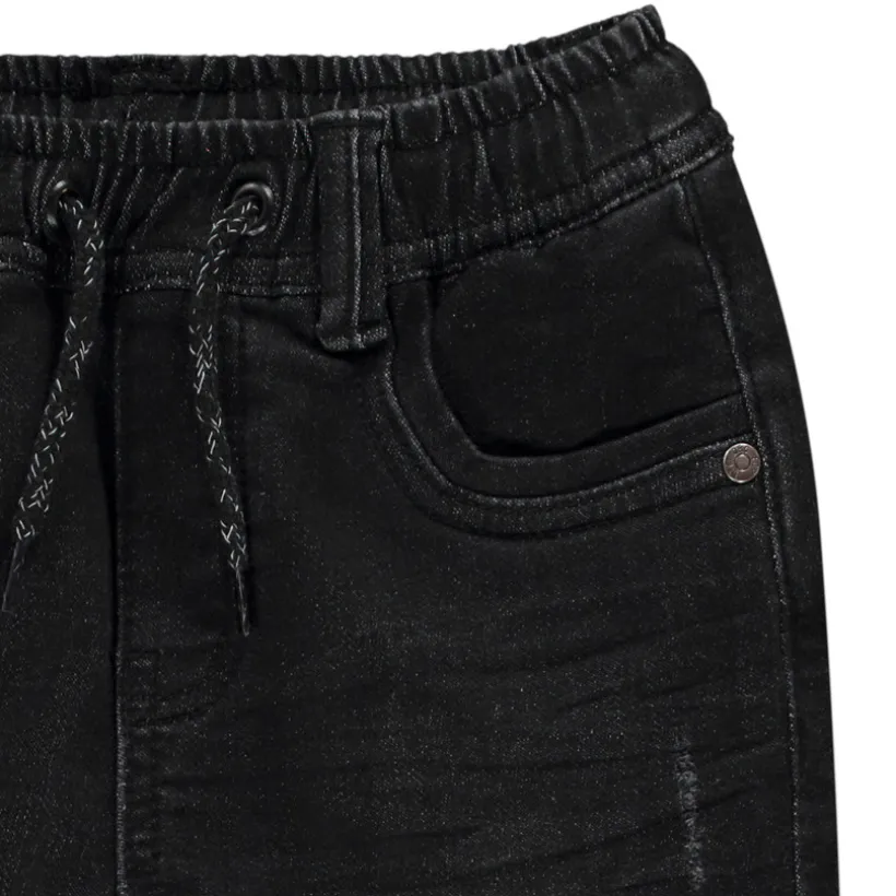 Jogger jeans in denim met elastische taille en ribboorden jongens