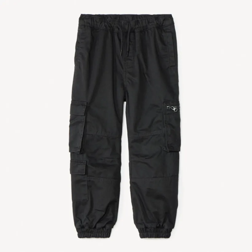 joggingbroek in effen serge met jersey voering jongens, cargo stijl