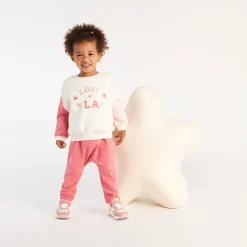 Joggingbroek in fleece met elastische taille en volantafwerking voor babymeisje