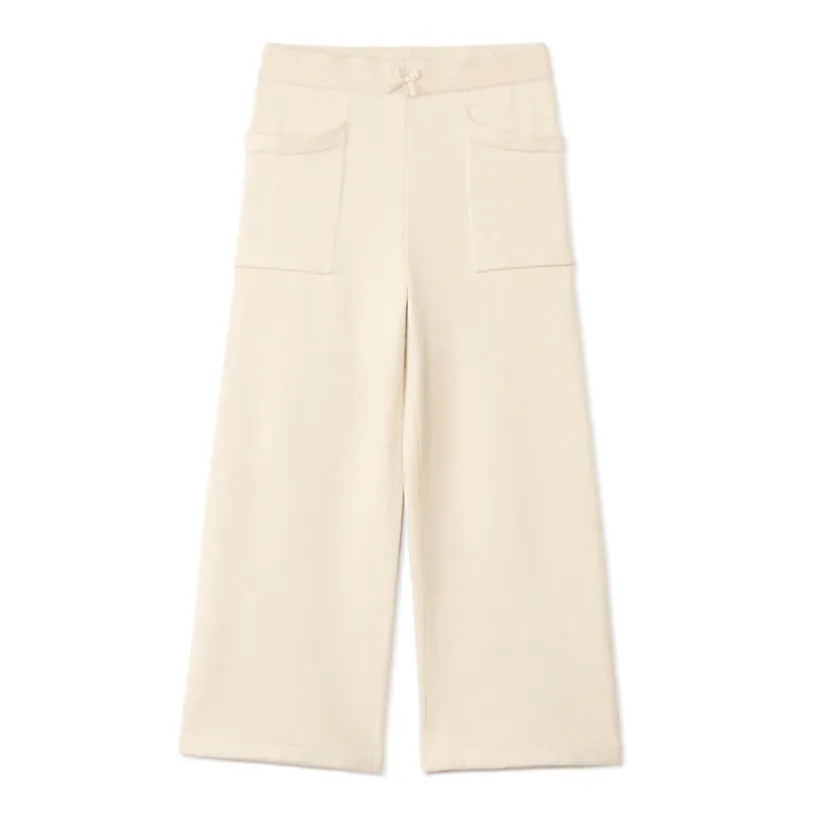 Joggingbroek in gebreide stof met naadloze afwerking, effen kleur, meisjes