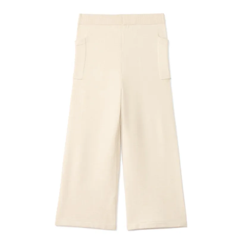 Joggingbroek in gebreide stof met naadloze afwerking, effen kleur, meisjes
