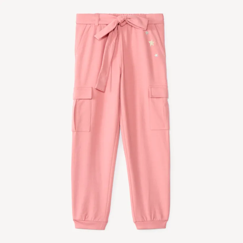 Joggingbroek meisjes met cargostijl en strikceintuur