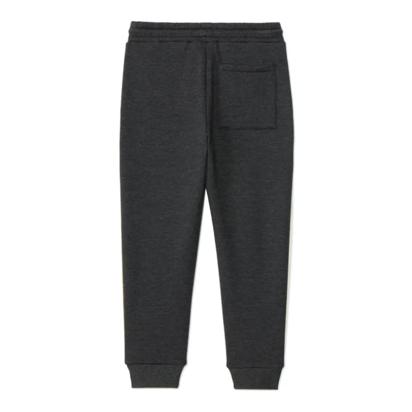 Joggingbroek van fleece met fluweel jongens anthraciet gemêleerd, met elastische taille en trekkoord, Italiaanse zakken en Varsity league-print