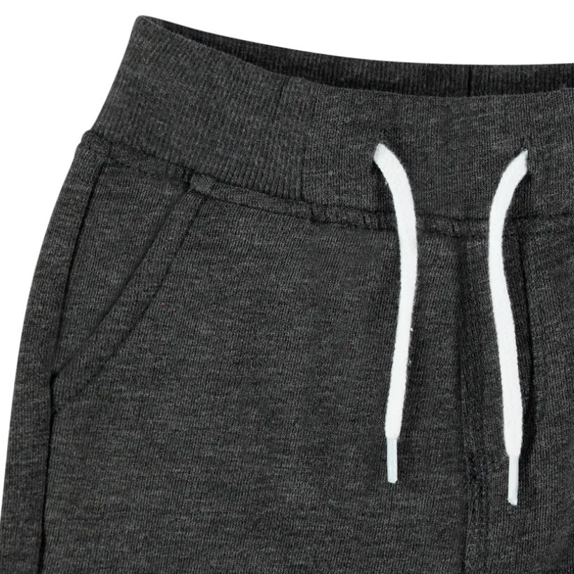 Joggingbroek van gemêleerde fleece jongens, met elastische taille en aantrekkoorden, twee Italiaanse zakken vooraan en een biezenzak achteraan