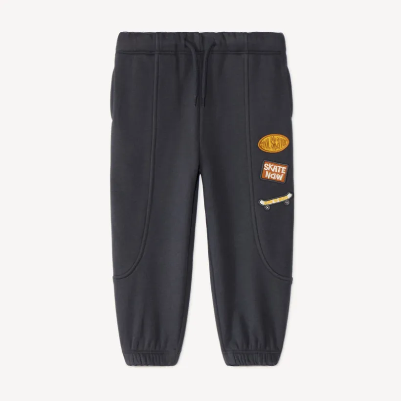 Joggingbroek voor babyjongen van zacht velours met skatepatch