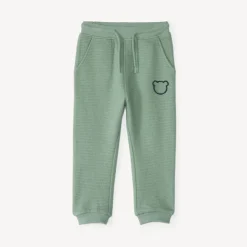 Joggingbroek voor babyjongen van honingraatstof met teddybeerprint