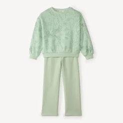 Jogging set meisjes van geborsteld fleecemateriaal met bloemenprint