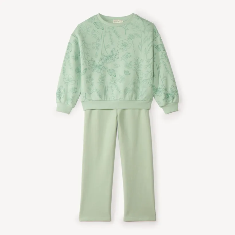 Jogging set meisjes van geborsteld fleecemateriaal met bloemenprint