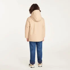 Jongens parka van rubber, gevoerd met microfleece en met capuchon.