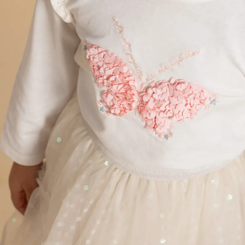 Jupe en tulle volanté avec sequins fleurs irisés pour bébé fille
