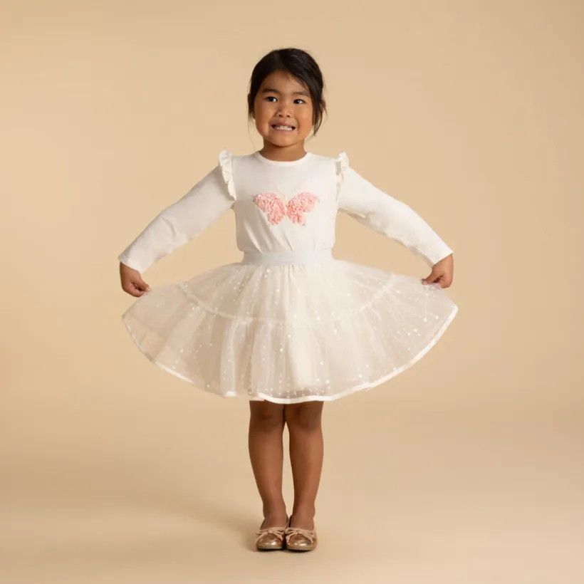Jupe en tulle volanté avec sequins fleurs irisés pour bébé fille