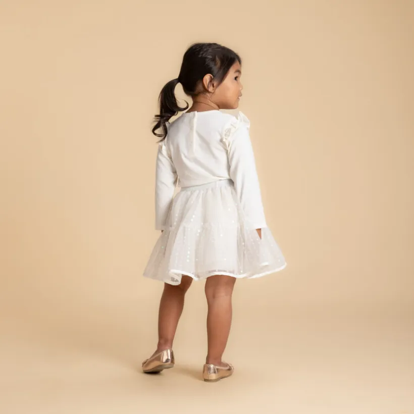 Jupe en tulle volanté avec sequins fleurs irisés pour bébé fille