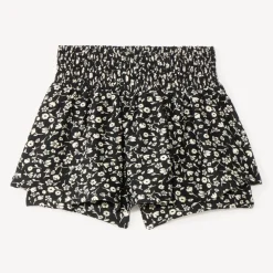 Jupe-short met smock taille en bloemenprint voor meisje