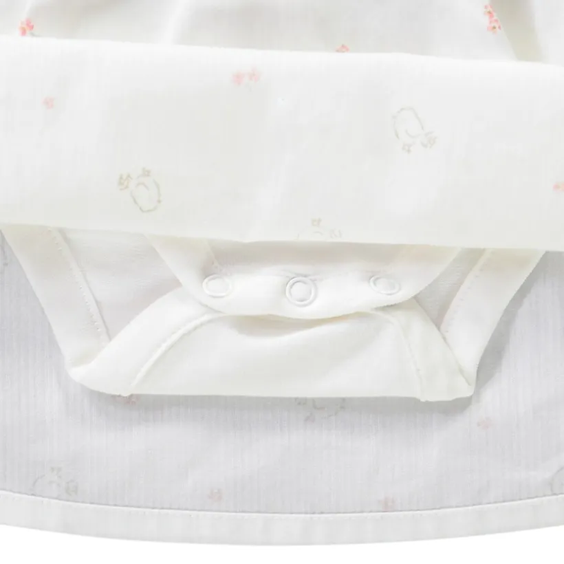 Jurk body 2 in 1 van twee materialen met vogelprint meisjes