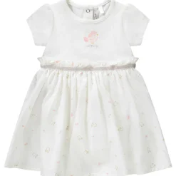 Jurk body 2 in 1 van twee materialen met vogelprint meisjes