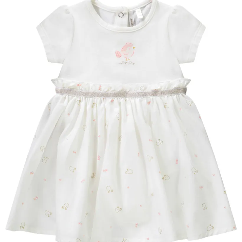 Jurk body 2 in 1 van twee materialen met vogelprint meisjes