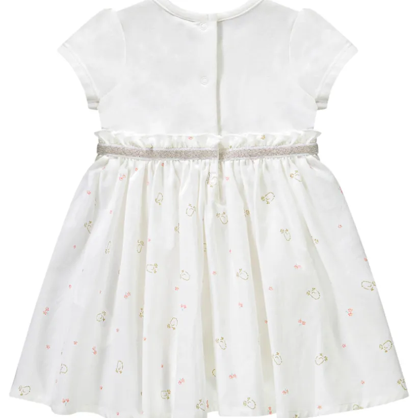 Jurk body 2 in 1 van twee materialen met vogelprint meisjes