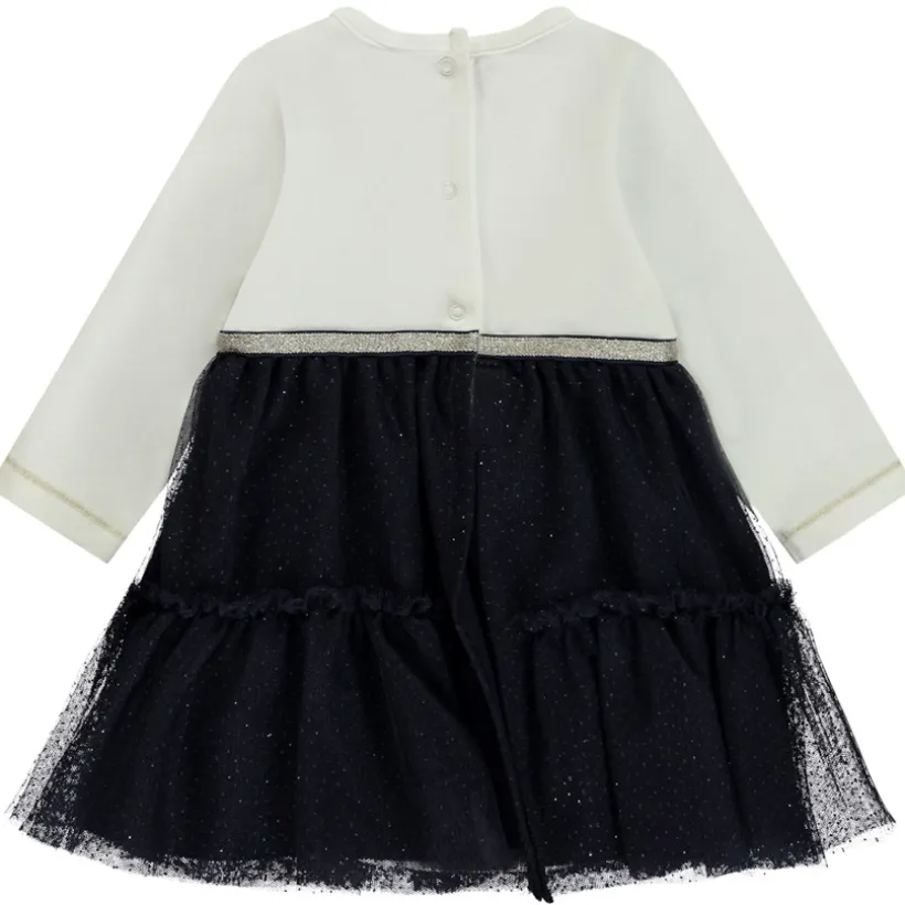 Jurk body met lange mouwen 2-in-1 effect in twee stoffen voor meisjes