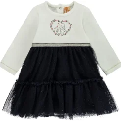 Jurk body met lange mouwen 2-in-1 effect in twee stoffen voor meisjes