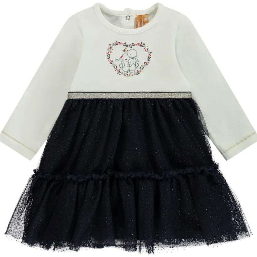 Jurk body met lange mouwen 2-in-1 effect in twee stoffen voor meisjes