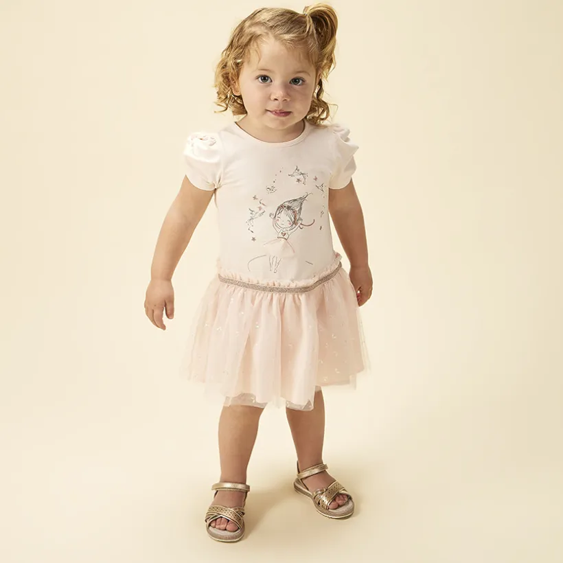 Jurk 2-in-1 effect met tule en vlinderprint voor baby meisjes