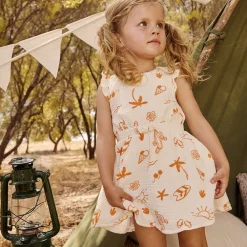 Jurk korte mouwen in tetra met fantasieprint voor baby meisje