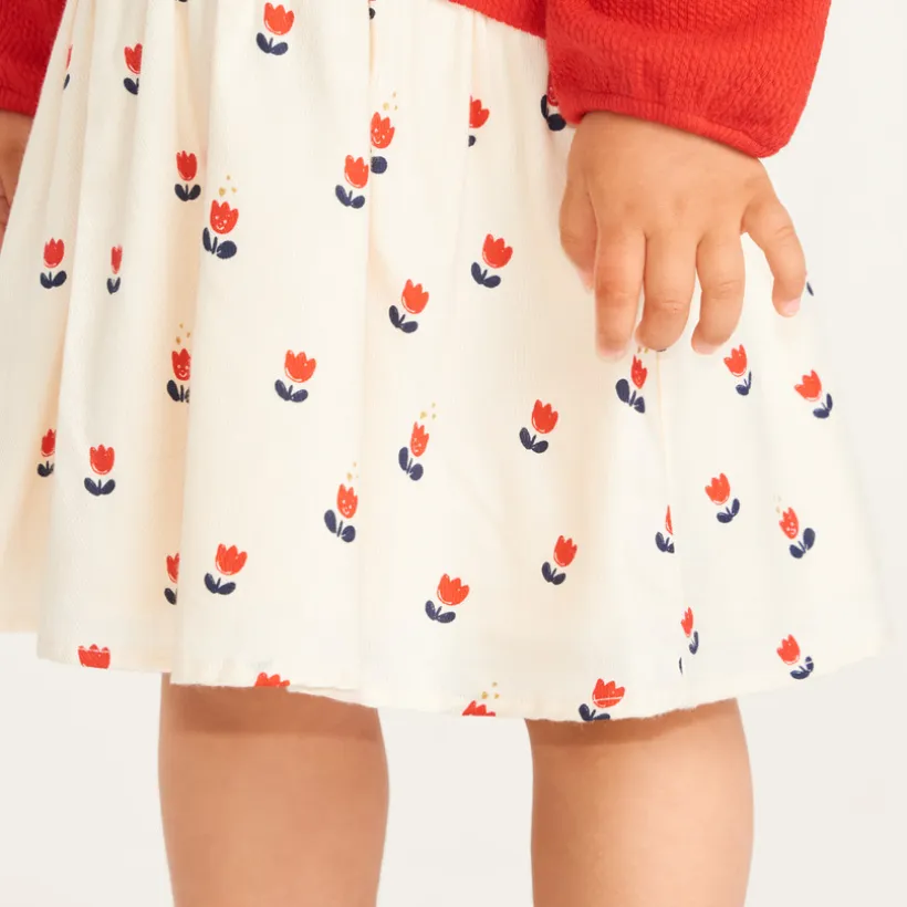 Jurk meisjes met 2-in-1 effect en tulpenprint