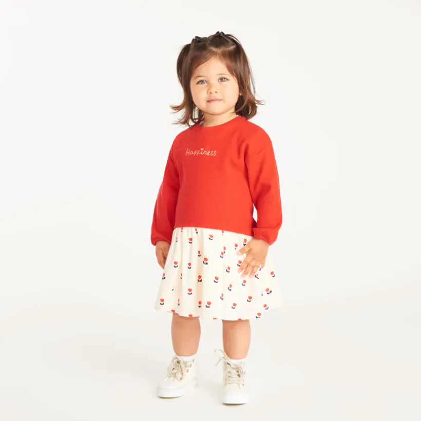 Jurk meisjes met 2-in-1 effect en tulpenprint
