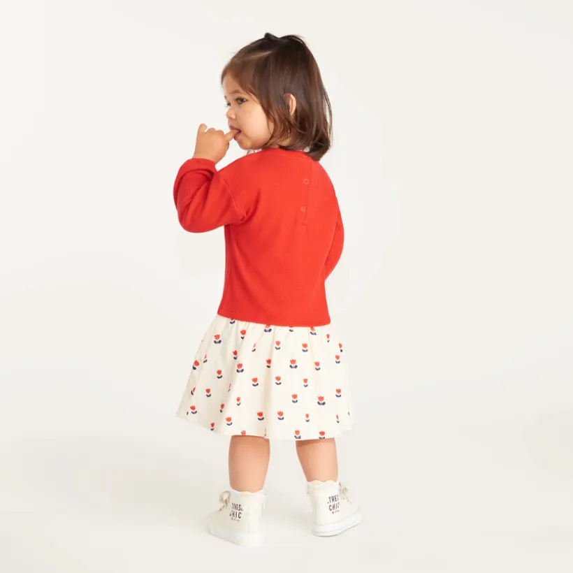 Jurk meisjes met 2-in-1 effect en tulpenprint