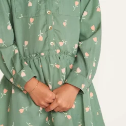 Jurk meisjes met mao-kraag, lange mouwen en tulpenprint