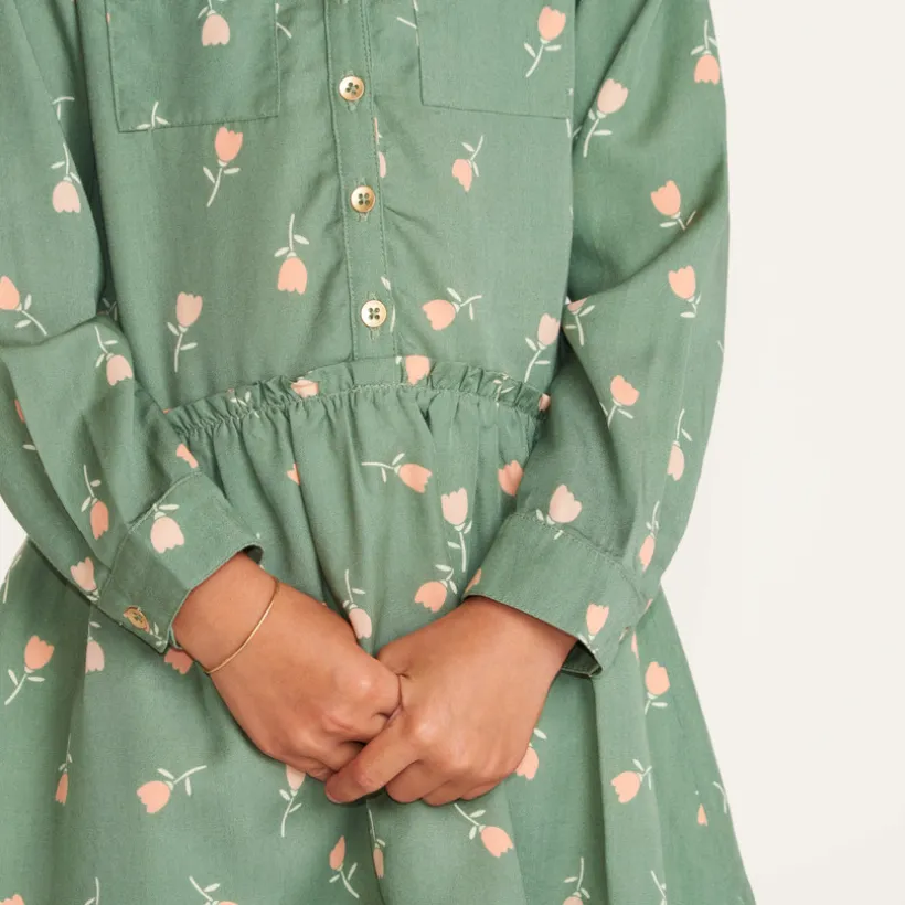Jurk meisjes met mao-kraag, lange mouwen en tulpenprint