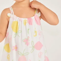 Jurk met dubbele schouderbanden met citroenprint voor meisjesbaby's