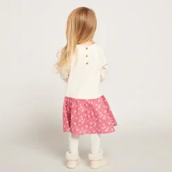 Jurk met 2-in-1 bi-materiaal effect met bloemenprint voor babymeisje