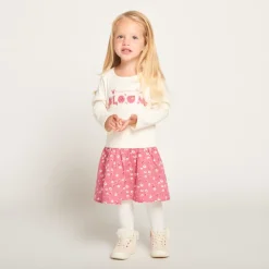 Jurk met 2-in-1 bi-materiaal effect met bloemenprint voor babymeisje