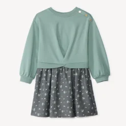 Jurk met 2-in-1 effect en fantasie, bi-materiaal, meisjes