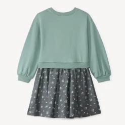 Jurk met 2-in-1 effect en fantasie, bi-materiaal, meisjes