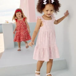 Jurk met korte mouwen bedrukt in cloqué mesh voor baby meisjes