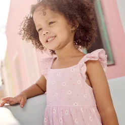 Jurk met korte mouwen bedrukt in cloqué mesh voor baby meisjes