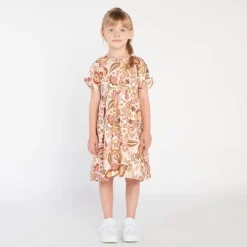 Jurk met korte mouwen, folkloristische print, écru, meisjes