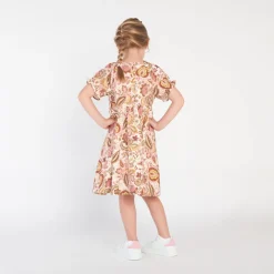 Jurk met korte mouwen, folkloristische print, écru, meisjes