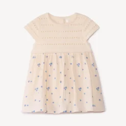 Jurk met korte mouwen, 2-in-1 bi-materiaal effect voor babymeisje