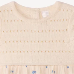 Jurk met korte mouwen, 2-in-1 bi-materiaal effect voor babymeisje