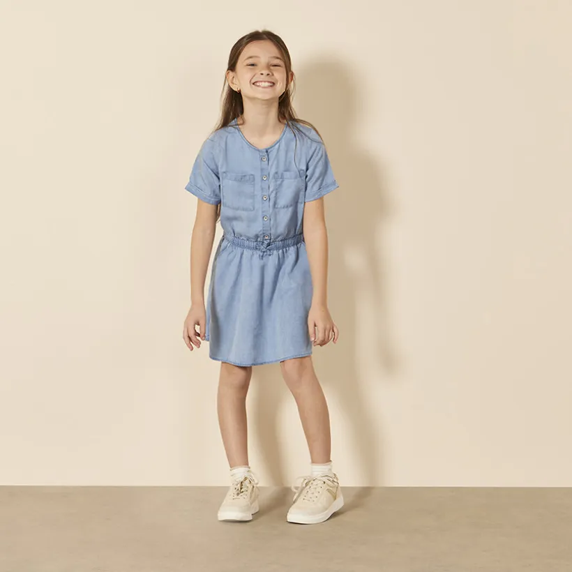 Jurk met korte mouwen in jeanslook meisjes