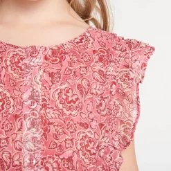 Jurk met korte mouwen, volantmouwen en rozenprint meisjes