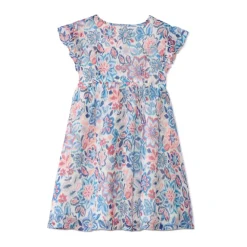 Jurk met korte ruchemouwen en bloemenprint meisjes