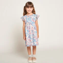 Jurk met korte ruchemouwen en bloemenprint meisjes